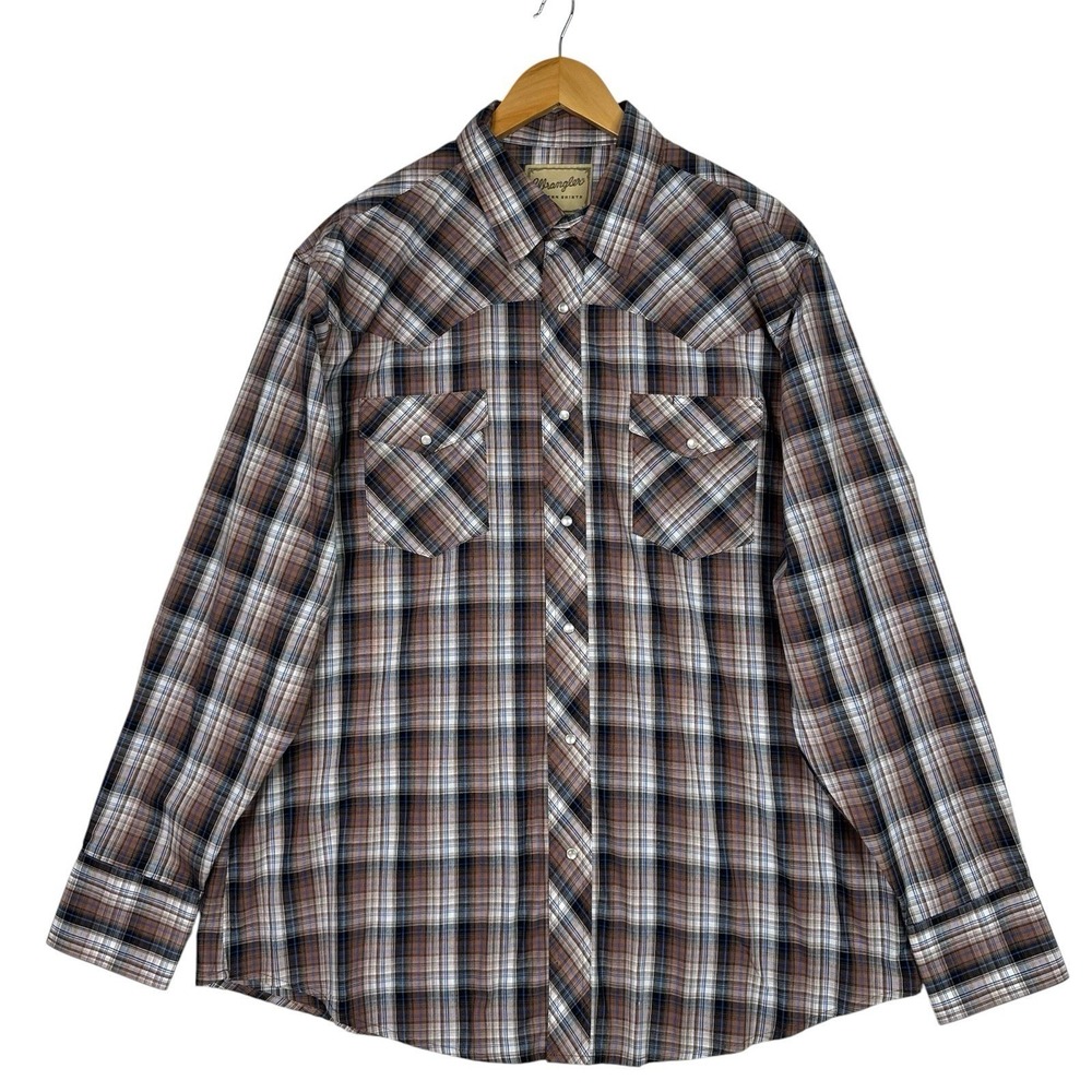 Wrangler Cowboy Western Shirt Mens XL Pearl Snap Plaid Rodeo Rancher NWOT‎